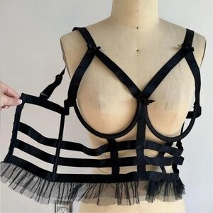 Dolls Kill Sugar Thrillz Black Corset/ Harness size L
